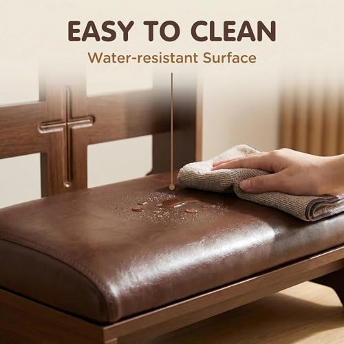 Prayer Kneeler Wooden Bench Stool with Padded Cushion and Storage Shelf - Heavy Duty Solid Wood Prayer Kneeler for Kneeling at Home and Church - Comfortable Padded Religious Kneeling Stool for Worship
