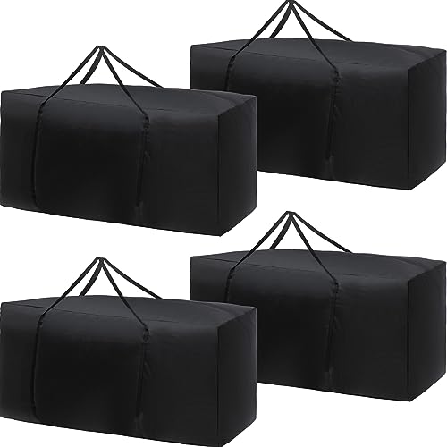 Silkfly 4 Pack Patio Cushion Storage Bags 68 Inch Waterproof Outdoor Furniture Cushion Bag with Handles, Extra Large 420d Oxford Fabric Storage Cover for Backyard Deck Garden, Black