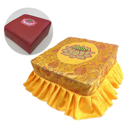 Kneeling Meditation Stool with Washable Cover 18.50x18.50x9.84inch Flat Seat Prayer Stool Comfortable Floor Seat for Adults- Yellow Set