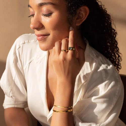 CAITLYNMINIMALIST 18K Gold Plated Silver Open Bangle Cuff Trendy Stacking Bracelet Gift for Women - color: 01-Alyssa Gold