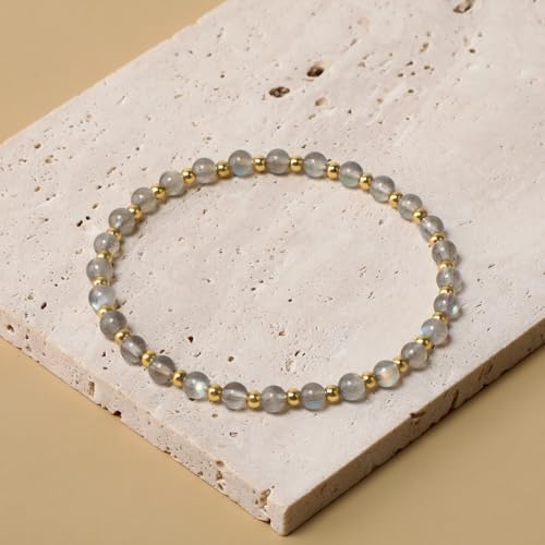 14k gold Handmade Healing Bracelet, Natural Gem Stone Crystal Elastic Gold Bracelet