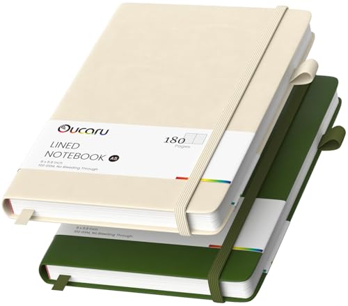 Oucaru Lined Journal Notebook, 2 Pack, 180 Pages, A5 Journals for Writing, 100 GSM Thick Paper, Small Notebooks Daily Journal for Women Men Work, Business, School, Travel Supplies - color: Army Green & Beige, size: 2 Pack