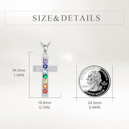 POPLYKE Chakra Necklace for Women 925 Sterling Silver Bar/Inifinity/Cross Necklace Mother Day Jewelry Gift for Women - style: cross