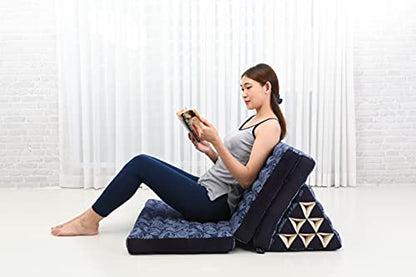 Leewadee 3-Fold Mat XXL with Triangle Cushion – Firm TV Pillow, Foldable Mattress with Cushion Made of Eco-Friendly Kapok, 67 x 31 inches, Blue White - color: Cbt1 - Blue, size: 3 seating segments XL