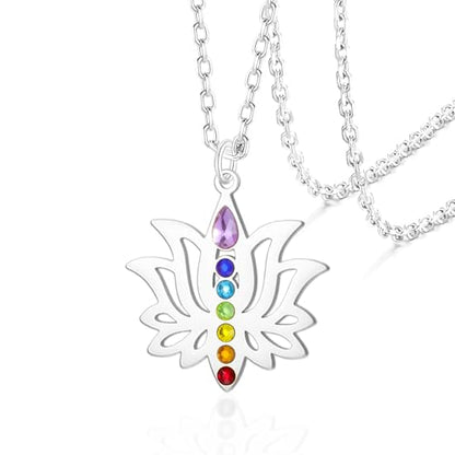 VASSAGO Lotus Flower Chakra Necklace for Women Lotus Flower Necklace 7 Chakra Pendant OM Symbol Buddha Amulet Spiritual Healing Jewelry Yoga Meditation Gift - color: Silver