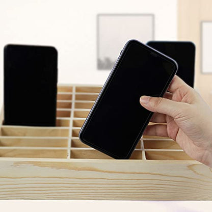 24-Grid Wooden Cell Phone Holder Desktop Organizer Storage Box for Classroom Office (24-Grid) - size: Natural 24-Grid