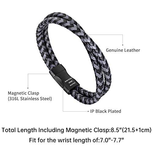 murtoo Mens Bracelet Leather Braided, Brown and Black Leather Bracelet for Men - color: Black-grey, size: 8.46"