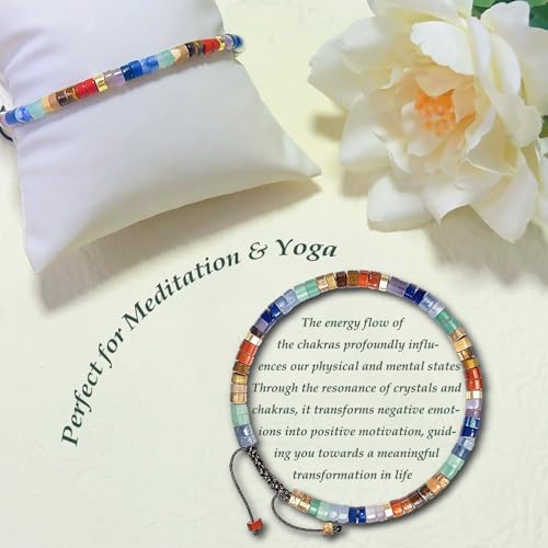 Chakra Bracelets for Women, Healing Crystals Stones Bracelet, 7 Chakras Spiritual Crystal Bracelet Bangle, Yoga Meditation Relax for Womens Anxiety, Stress Relief Gifts For Women - color: Rainbow