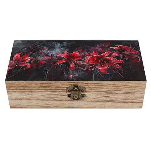 Gothic Red Spider Lily Wooden Storage Box 7.9x3.7x2.3 Inch,Keepsake Decorative with Hinged Lids Wedding Memory for Large Crafts Small Jewelry Photos Organizer - color: style-23