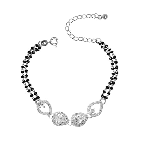 LeCalla 925 Sterling Silver Bracelet Jewelry Gift | Lightweight Italian Design Adjustable Love Bracelet | Link Chain with Lobster Claw Clasp Bracelet for Women Daughter Friendship Bracelet - color: CZ Mangalsutra Pear