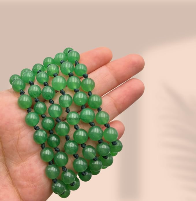 GEMSCITE Japa Mala 108 Prayer Beads Perfect for Meditation Spiritual Mala Necklace & Wrist Mala Bracelet - color: Green Aventurine, size: Hand Knotted