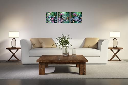 TutuBeer 3 Pcs Zen Wall Art Zen Pictures for Bathroom Bamboo Pink Flower Spa Stone with Candles Picture Print on Canvas Zen Wall Art for Office for Home Decor Wall Decor Stretched and Framed 12x12inch
