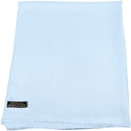 CJ Apparel Light Blue Solid Color Fringe Design Nepalese Shawl Seconds Scarf Wrap Stole Throw Head Wrap Pashmina Gift Hand Made in Nepal New