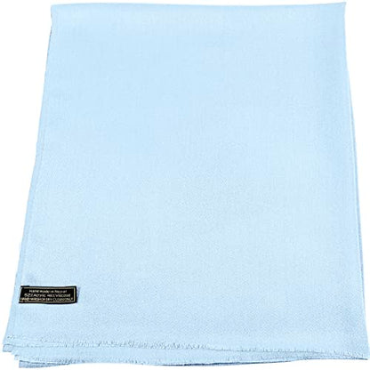 CJ Apparel Light Blue Solid Color Fringe Design Nepalese Shawl Seconds Scarf Wrap Stole Throw Head Wrap Pashmina Gift Hand Made in Nepal New
