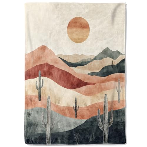 Vintage Desert Sunset Fleece Blanket - 40x50in Cacti Sun Retro Southwestern Throw Blankets,Soft Cozy Lightweight, Ideal for Living Room Home Rustic Decor and Kids Women Girls Spring Gifts - color: Sunset, size: 40x50 Inch