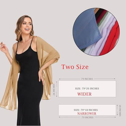 Shawls and Wraps for Evening Dresses Sheer Chiffon Women Elegant Soft Silky Wraps Wedding Bridal Scarf - color: Camel, size: 79*18‘’