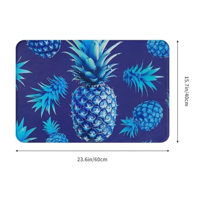Blue Pineapple Printed Flannel Non - Slip Floor Mat 16x24in - Soft Plush Microfiber Rug for Every Indoor Space - color: Blue Pineapple