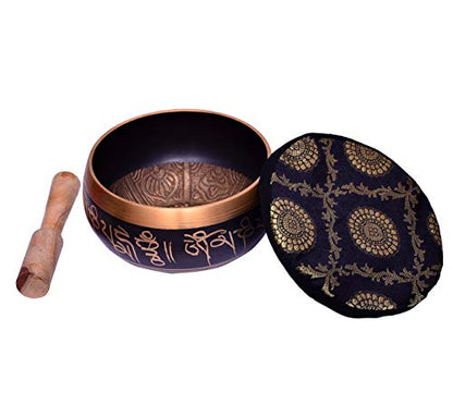 Purpledip Bell Metal Tibetan Buddhist Singing Bowl : Dhyana Musical Instrument For Meditation Or Prayer (10638) - style: Scripture design | 5.5 inches | Black