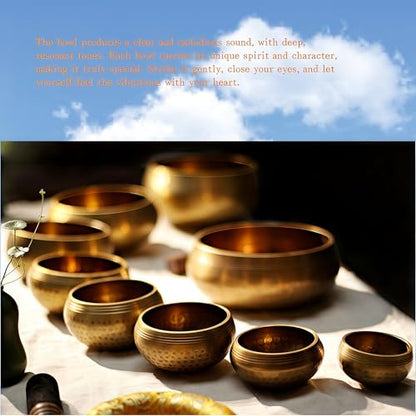 Fay Bless Tibetan Singing Bowl Set - Easy To Play for Beginners - Authentic Handcrafted Mindfulness Meditation Holistic Sound (Gold-15cm/5.9in) - color: Gold-15cm/5.9in