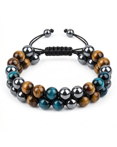 Triple Protection Bracelet - 8mm Tiger Eye, Hematite & Black Obsidian Beads - Handmade Healing Crystal Energy Bracelet for Luck & Anxiety Relief - Adjustable Spiritual Jewelry Gift for Men & Women - color: colorful (set 64)