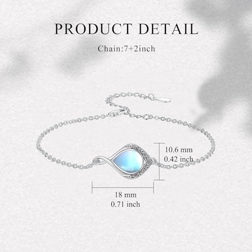 PELOVNY Celtic Knot Bracelet for Women 925 Sterling Silver Infinity Gemstone/Birthstone Bracelets Birthday Christmas Jewelry Gifts for Mom Daughter Wife - color: 02-Filigree-Moonstone