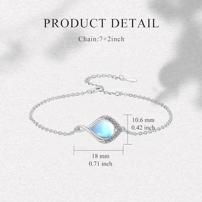 PELOVNY Celtic Knot Bracelet for Women 925 Sterling Silver Infinity Gemstone/Birthstone Bracelets Birthday Christmas Jewelry Gifts for Mom Daughter Wife - color: 02-Filigree-Moonstone