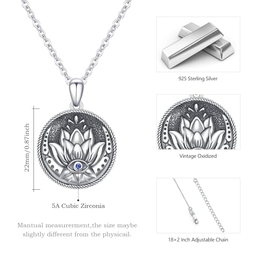 Evil Eye Necklace for Women 925 Sterling Silver, Protection Necklace with Blue Evil Eye Charm, Evil Eye/Lotus Pendant Jewelry, Birthday Christmas Gifts for Her - style: Lotus Evil Eye Necklace - Silver