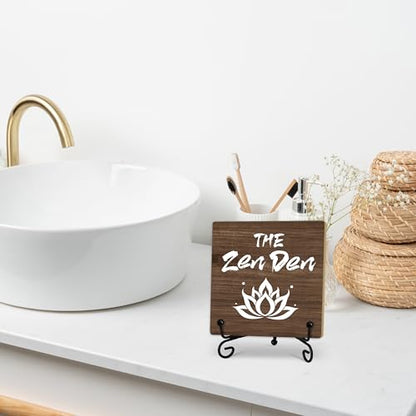 Buddha The Zen Den Quote Desk Decor, Funny Office Inspirational Gifts for Family Friends, Meditation Room Tabletop Decor, Zen Home Office Wooden Plaque Sign with Stand (J02) - style: The Zen Den