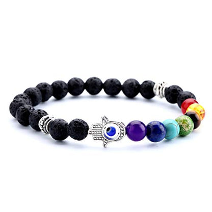 GelConnie Lava Rock Chakra Bracelet 7 Chakra 8mm Natural Stone Healing Bracelet Stress Relief Yoga Beads Anxiety Bracelet Aromatherapy Essential Oil Diffuser Bracelet Bangle - color: B-Evil Eye