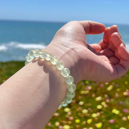 ILLUMINIA 5A Grade Natural Crystal Gemstone Bracelet | Healing Energy Charged Quartz Stone Bead | Handcrafted Stretch Bracelet for Women Men Teens - color: (7A) Prehnite, size: Small - 7mm bead