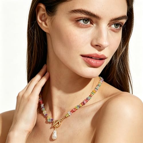 Handmade Natural stones Necklaces Charm Colorful Chakra Healing Crystal Pendant Necklaces Natural Stone Anxiety Relief Reiki Neckalces - color: Pearl pendant