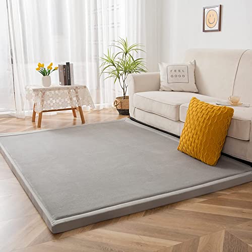 MAXYOYO Baby Play Mat, 1.2" Thick Memory Foam Soft Padded Carpet with Non-Slip Backing, 3x5 ft Japanese Tatami Rug Living Room for Kids, Toddler, Children, Nusery(Grey) - color: Grey, size: 3x5 ft
