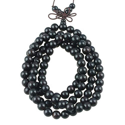 Nupuyai Natural Wood Wrap Bracelet for Women and Men, 108 Prayer Mala Beads Tibetan Necklace for Unisex Elastic Meditation Yoga Jewelry - color: Ebony Wood(8mm)