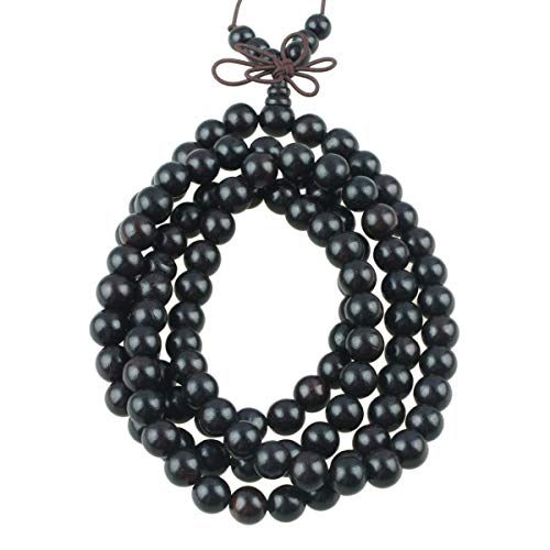 Nupuyai Natural Wood Wrap Bracelet for Women and Men, 108 Prayer Mala Beads Tibetan Necklace for Unisex Elastic Meditation Yoga Jewelry - color: Ebony Wood(8mm)