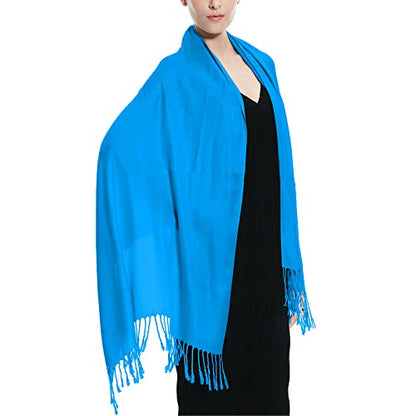 Glory Max Women Large Soft Silky Pashmina Shawl Wrap Scarf in Plain Solid Colors - color: Sky Blue