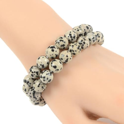 Justinstones Gemstone Crystals Chakra Beads Bracelet Crystal Healing 10mm Round Stretchable Bracelet for Her Gift - color: Faceted Dalmatian Jasper