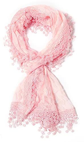 Cindy and Wendy Lightweight Soft Leaf Lace Fringes Scarf Bridal Veils shawl for Women - color: Peach Pink