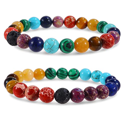 Bivei Natural Gemstone Semi Precious Healing Crystals Handmade Stretchy Round Beads Bracelet,Stocking Stuffers for Women Enhance Positive Energy - color: 8mm Chakra Bracelet (Inner Balance), size: Large: 8-8.26 inch