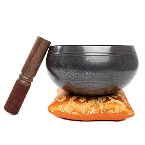 Tibetan Singing Bowl Set - Easy To Play Authentic Handcrafted For Meditation Sound Chakra Yoga Healing 4 Inches By Himalayan Bazaar (Black & Orange) - color: Black - Orange