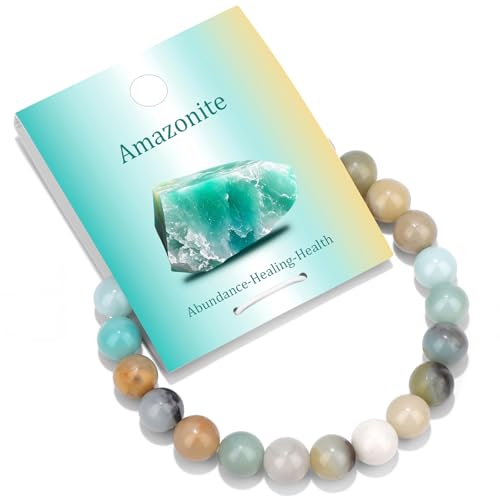 Vinswet 4mm 6mm 8mm Healing Crystal Bracelets for Women Men Natural Stone Beaded Stretch Bracelet Handmade Gemstone Reiki Spiritual Jewelry Gifts - color: Amazonite, size: 8mm