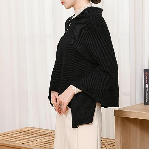 Shawl Wraps Women Fashion Knitted Shawls and Wraps Cardigan Cape Crochet Winter Shoulder Top Sweater Shawl Scarf - color: A Black