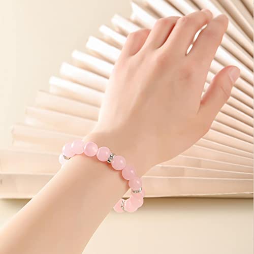 Healing Bracelet For Women Anxiety Crystal Bracelet Chakra Beaded Bracelets Rose Quartz Crystals And Healing Stones Yoga Bead Bracelet Calming Stretch Bracelet Stress Relief Gifts For Women - color: Pink-Chalcedony