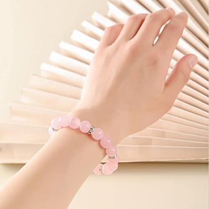 Healing Bracelet For Women Anxiety Crystal Bracelet Chakra Beaded Bracelets Rose Quartz Crystals And Healing Stones Yoga Bead Bracelet Calming Stretch Bracelet Stress Relief Gifts For Women - color: Pink-Chalcedony