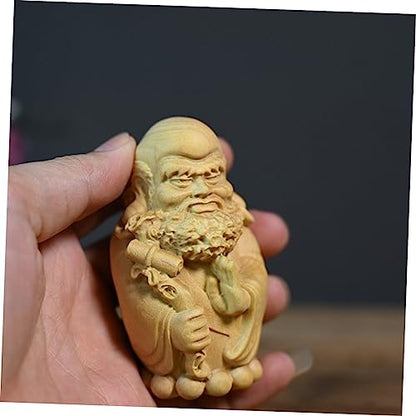 Holibanna Zen Bodhidharma Wooden Statue Ornament Hand-Carved Cypress Decor for Tea Room Artistic Home Decoration Lightweight and Craft