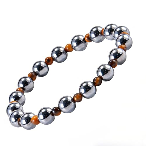 Tigers Eye Bracelets for Men Women Stretch Adjustable Bracelet Natural Tiger Eye Beaded Gemstone Bracelet Handmade Polishing for Spiritual Healing Meditation Yoga - color: Color-1, size: Stretch Size