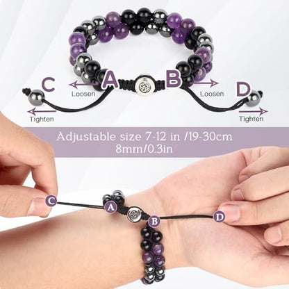 Triple Protection Bracelet - for Protect & Balance - Energy Crystal Handmade Bracelets for Men Women - color: Purple