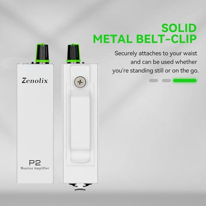 P2 Portable in Ear Monitor Amplifier, Headphone Amp with XLR/TRS Inputs 3.5mm Output, Headphone Amplifier with Durable Belt Clip, Stereo/Mono Switch for Drummers, Guitar, Keyboardists - color: White