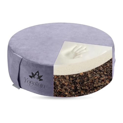 Dual-Layer Meditation Cushion with Buckwheat & Foam | Zafu Floor Pillow for Adults | Yoga Cushion for Sitting, Mindfulness, Sound Healing, Reiki & Floor Seating (Light Purple)