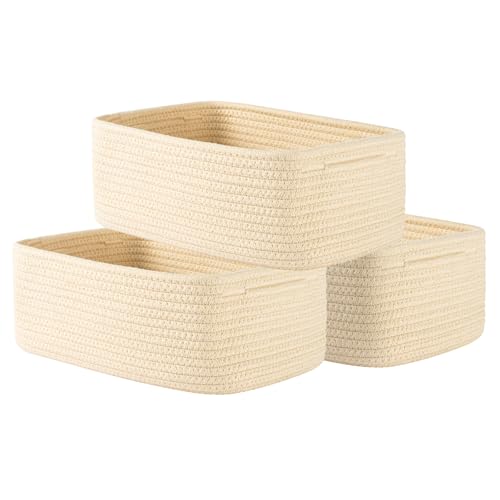 Small Woven Basket, 12 x 8 x 4.5 Inches, Storage Basket for Organizing, Cute Small Rope Shelf Closet Cube Storage Bins Baskets for Shelves, Dog Toy Gift Baskets Empty, 3 Packs, Beige - color: Beige, size: 12"L x 8"W x 4.5"H