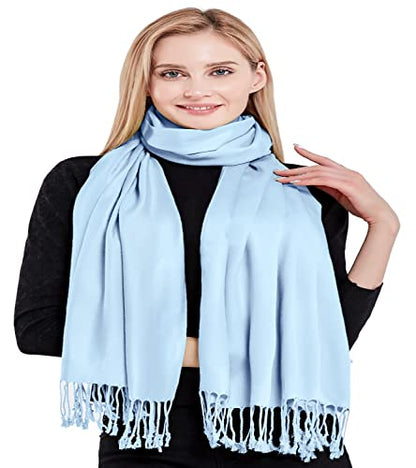 CJ Apparel Solid Color Tassels Design Nepalese Shawl Scarf Wrap Stole Throw Head Wrap Pashmina Gift Hand Made in Nepal New - color: Baby Blue A1002